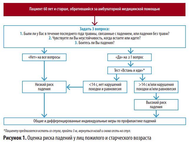 Рисунок 1. Оценка риска падений у лиц пожилого и старческого возраста